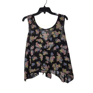 Mine Womens Dark Floral Sheer Tank Top Size‎ Large Bow Tie Back Boho Summer